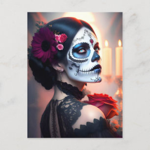 Cinco de Mayo Day of the Dead美しいwithバラART ポストカード