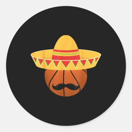 Cinco De Mayo Fiesta Celebのバスケットボールソンブレロ ラウンドシール (正面)