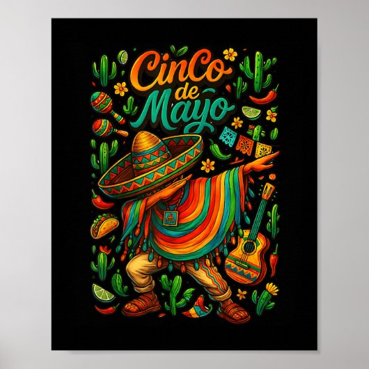 Cinco De Mayo Fiesta Mexican Boy Ponchoのパーティー ポスター (正面)