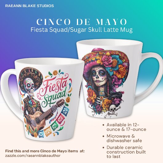 Cinco de Mayo Fiesta Squad Sugar Skull Latte Mug カフェラテマグ