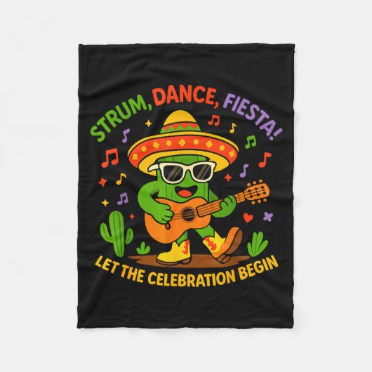 Cinco de mayo funny cactus sombrero strum danceCin フリースブランケット (正面)