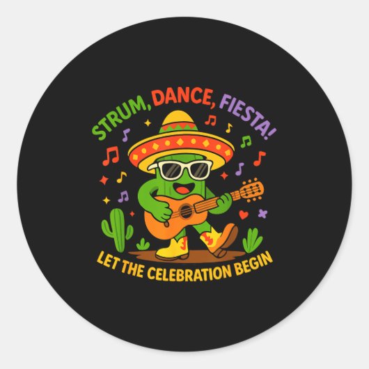 Cinco de mayo funny cactus sombrero strum danceCin ラウンドシール (正面)