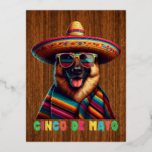 Cinco De Mayo German Shepherd With Poncho Somberro 箔シーズンポストカード