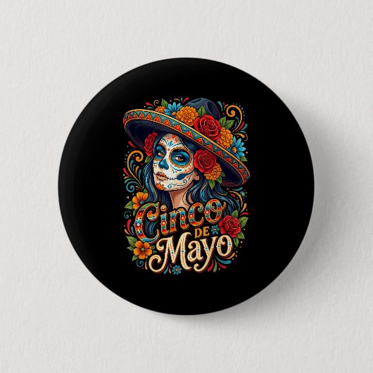 Cinco de mayo girls women mexican fiesta 5 de mayo 缶バッジ (正面)