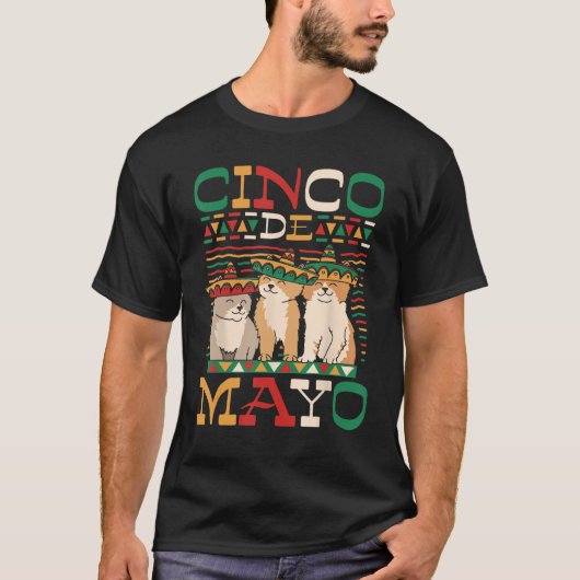 Cinco de Mayo Hats 5 De Mayo Mexican Fをかぶった猫 Tシャツ (正面)