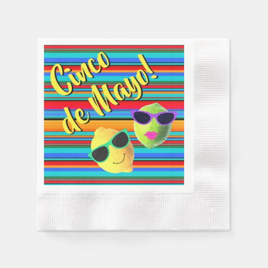 Cinco de Mayo Lemon Lime Paper Napkin 縁ありカクテルナプキン (正面)