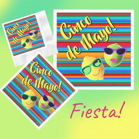 Cinco de Mayo Lemon Lime Paper Napkin 縁ありカクテルナプキン
