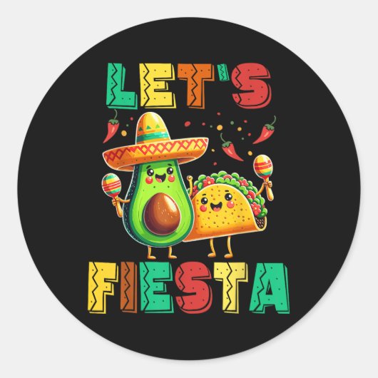 Cinco De Mayo Letsフィエスタアボカドとタコスチンコ ラウンドシール (正面)