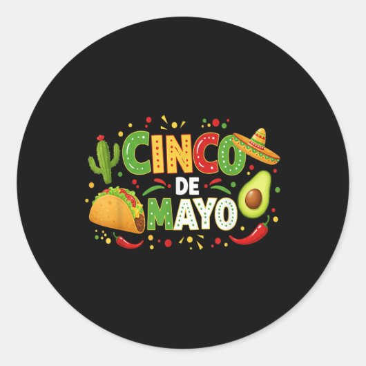 Cinco De Mayo Letsフィエスタアボカドとタコスチンコ ラウンドシール (正面)