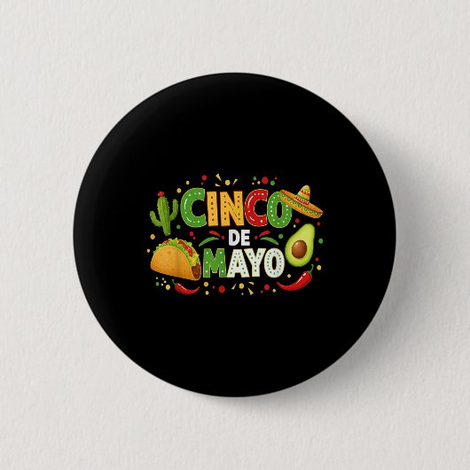 Cinco De Mayo Letsフィエスタアボカドとタコスチンコ 缶バッジ (正面)