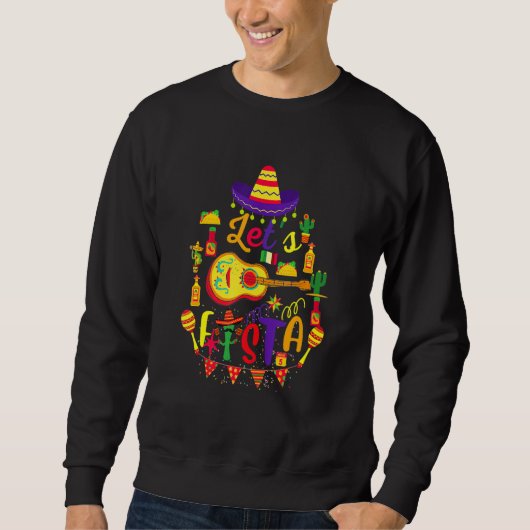 Cinco De Mayo Let's Fiesta Guitar Cactus Mexican H スウェットシャツ (正面)