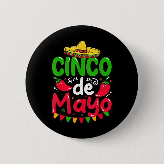 Cinco De Mayo Lets Fiesta Squad 5 De Mayo Mexican 缶バッジ (正面)