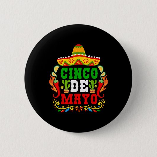 Cinco De Mayo Lets Fiesta Squad 5 De Mayo Mexican 缶バッジ (正面)