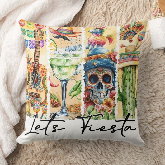 Cinco de Mayo Let's Fiesta Square Throw Pillow クッション (ブランケット)