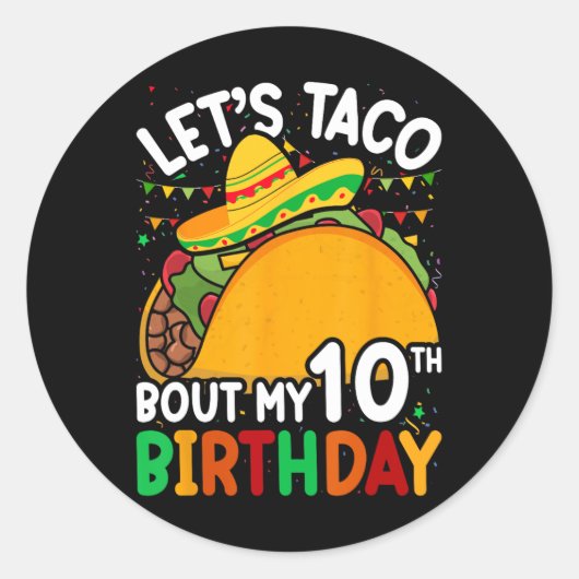 Cinco De Mayo Let's Taco Bour My 10誕生日Tod ラウンドシール (正面)