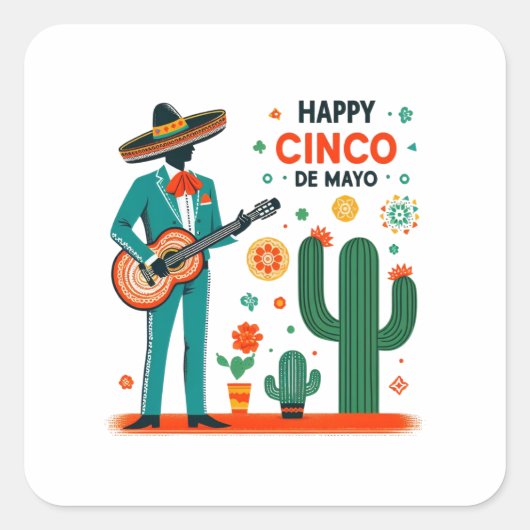 Cinco de mayo mariachi – メキシコプライド スクエアシール (正面)
