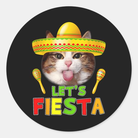 Cinco De Mayo Meow Lets Fiesta Mexican Actus Cute ラウンドシール (正面)