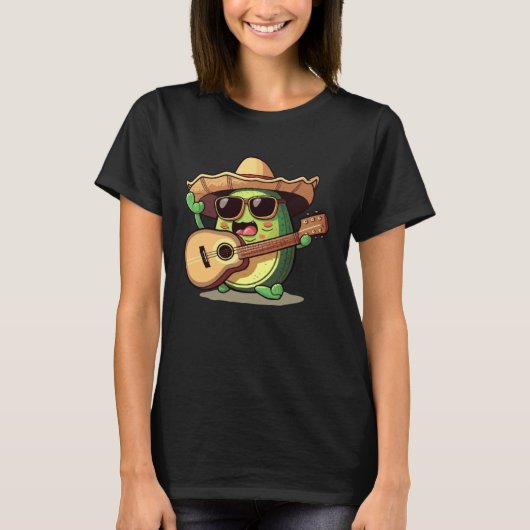 Cinco De Mayo Mexican Avocado Playing Guitar Sombr Tシャツ (正面)