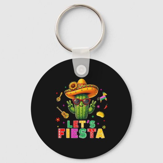 Cinco de mayo mexican cactus funny lets fiestaCinc キーホルダー (正面)