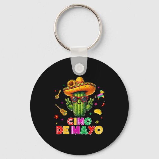 Cinco de mayo mexican cactus funny lets fiestaCinc キーホルダー (正面)