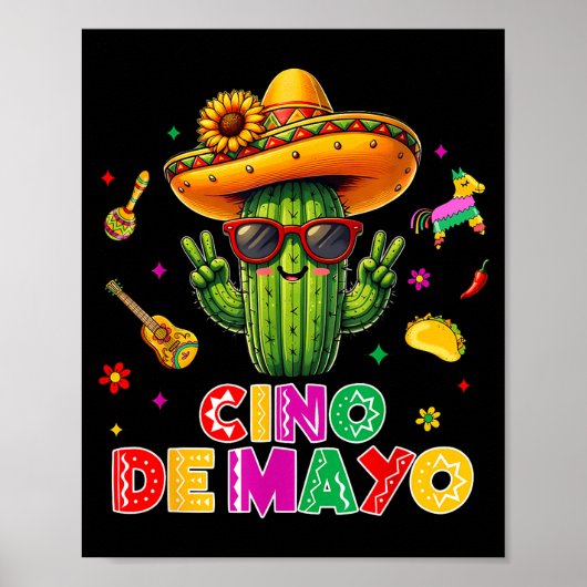 Cinco de mayo mexican cactus funny lets fiestaCinc ポスター (正面)