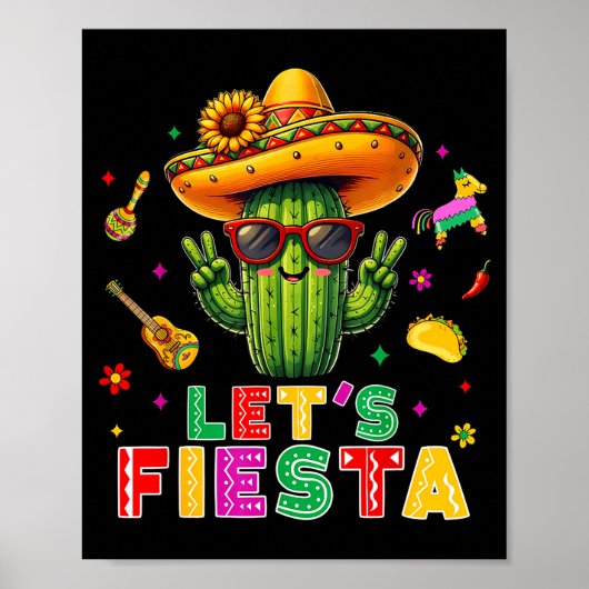 Cinco de mayo mexican cactus funny lets fiestaCinc ポスター (正面)