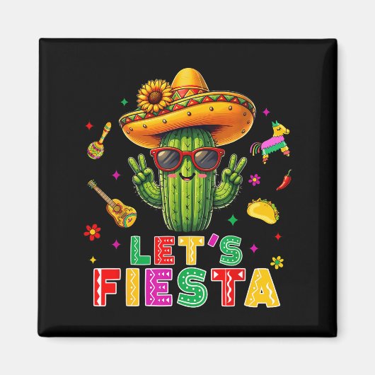 Cinco de mayo mexican cactus funny lets fiestaCinc マグネット (正面)