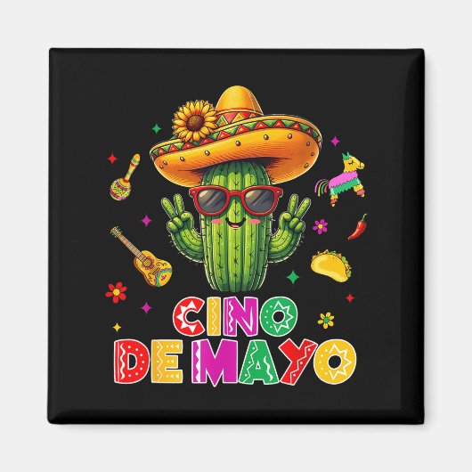 Cinco de mayo mexican cactus funny lets fiestaCinc マグネット (正面)