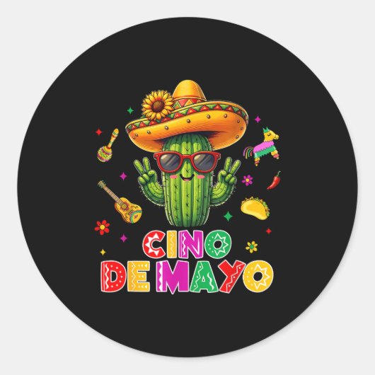 Cinco de mayo mexican cactus funny lets fiestaCinc ラウンドシール (正面)