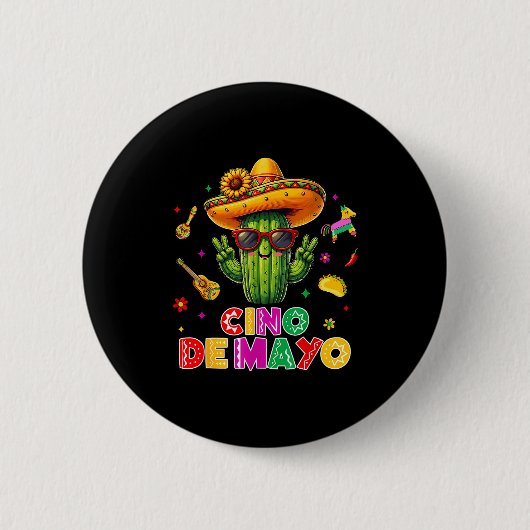 Cinco de mayo mexican cactus funny lets fiestaCinc 缶バッジ (正面)