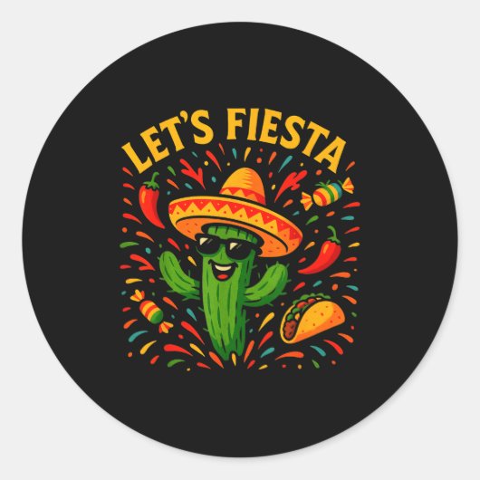 Cinco de mayo mexican cactus party funny letsCinco ラウンドシール (正面)