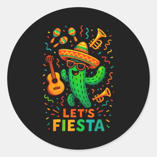 Cinco de mayo mexican cactus party funny letsCinco ラウンドシール (正面)