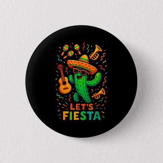 Cinco de mayo mexican cactus party funny letsCinco 缶バッジ (正面)