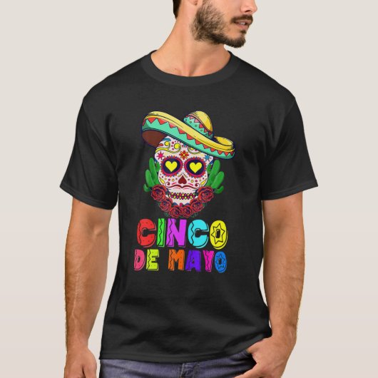 Cinco De Mayo Mexican Cross Sunglasses Skull Musta Tシャツ (正面)