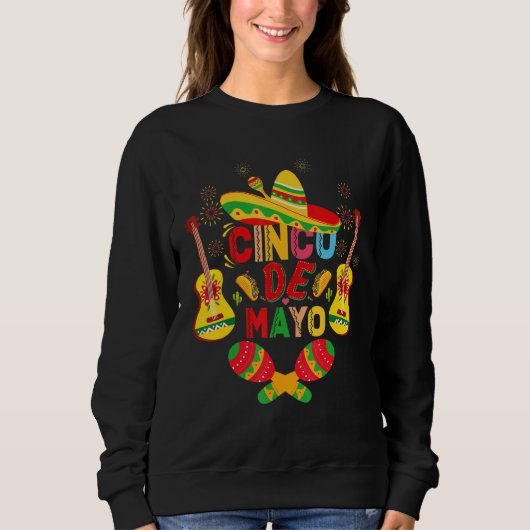 Cinco De Mayo Mexican Guitar Cactus for Men Women  スウェットシャツ (正面)