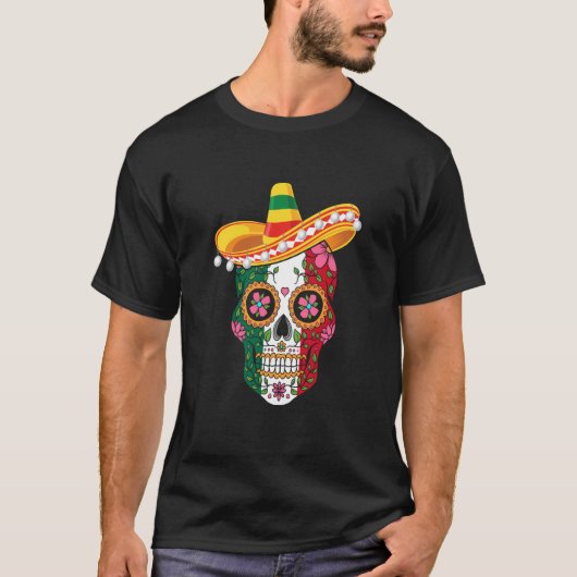 Cinco de Mayo mexican skull celebrate fiesta Tシャツ (正面)