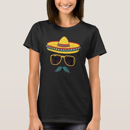 Cinco De Mayo Mexican Sombrero Face Sunglasses 3 Tシャツ (正面)