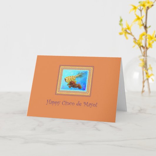 Cinco de Mayo Pineapple on Tangerine カード (黄色い花)