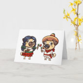 Cinco De Mayo Pugs Greeting Card (空白の) カード (黄色い花)
