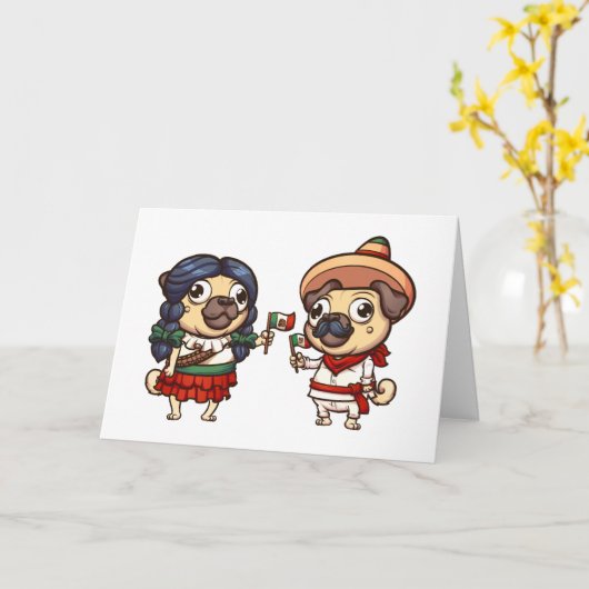 Cinco De Mayo Pugs Greeting Card (空白の) カード (黄色い花)