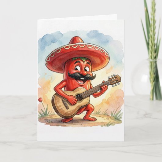 Cinco de Mayo Red Chili Pepper Guitarist カード (正面)