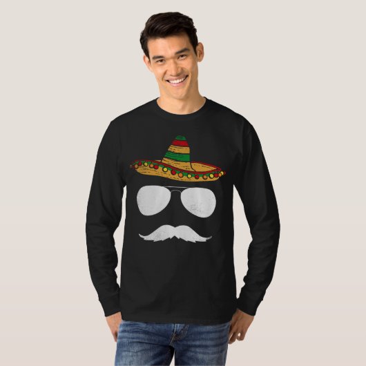 Cinco De Mayo Sombrero Mustache Face Sunglasses Me Tシャツ (正面フル)