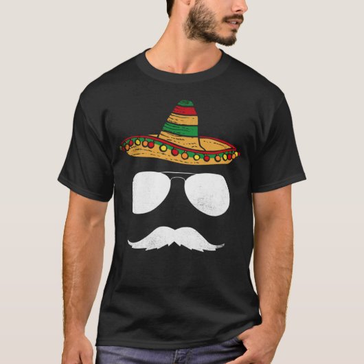 Cinco De Mayo Sombrero Mustache Face Sunglasses Me Tシャツ (正面)