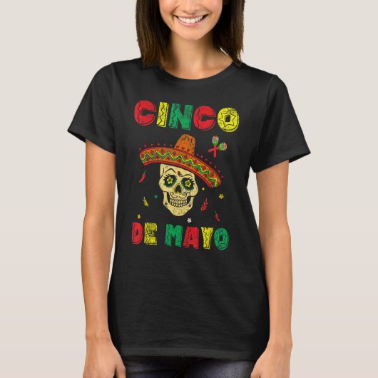 Cinco De Mayo Sombrero Skull Mexican Fiesta Women  Tシャツ (正面)