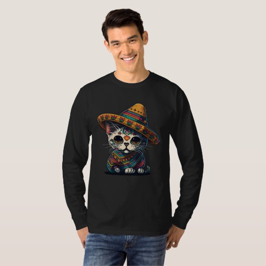 Cinco De Mayo Sugar Skull Cat Sombrero Mexican Tシャツ (正面フル)