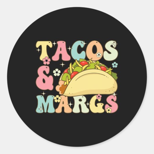 Cinco De Mayo TacoとMargaritas Lover Groovy Tac ラウンドシール (正面)