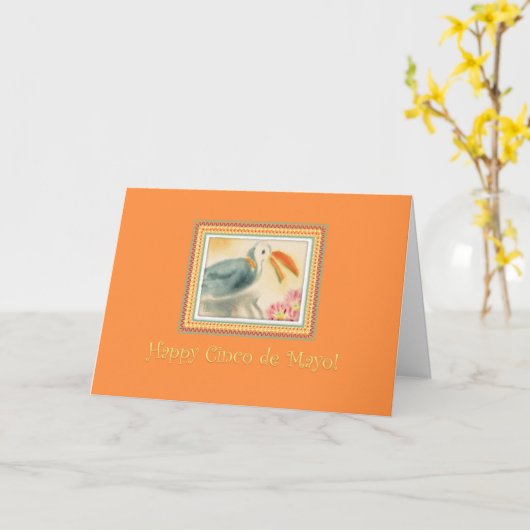Cinco de Mayo Toucan on Orange カード (黄色い花)