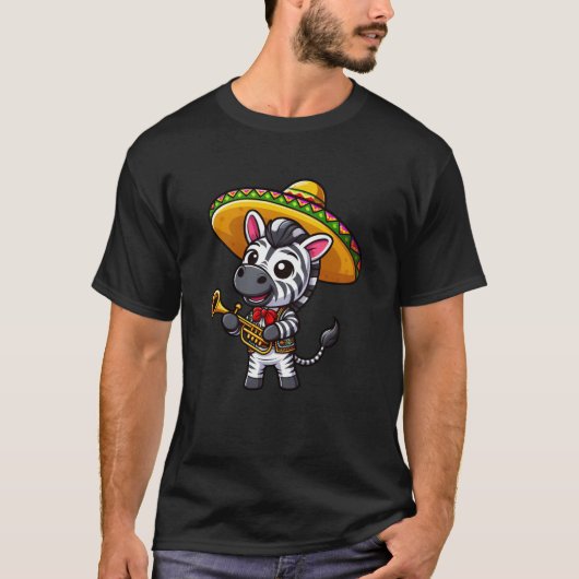 Cinco de Mayo Zebra：白黒トランペーター Tシャツ (正面)