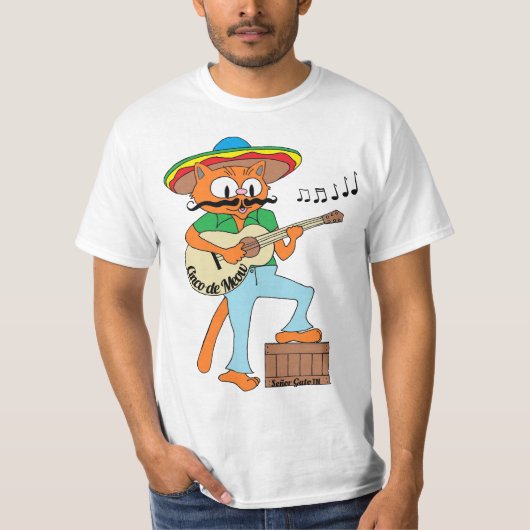 "Cinco de Meow" シンコ・デ・マヨ メキシコ風カートゥーン猫 Tシャツ (正面)