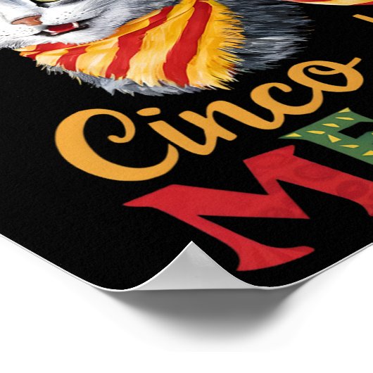 Cinco De Meow Cinco De Mayoメキシコおもしろい猫Somb ポスター (角)